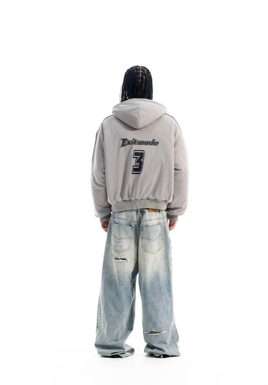 EXITMODE BY BLIND NO PLAN Sport Stripe Sleeve Hooded Bomber Jacket | Face 3 Face