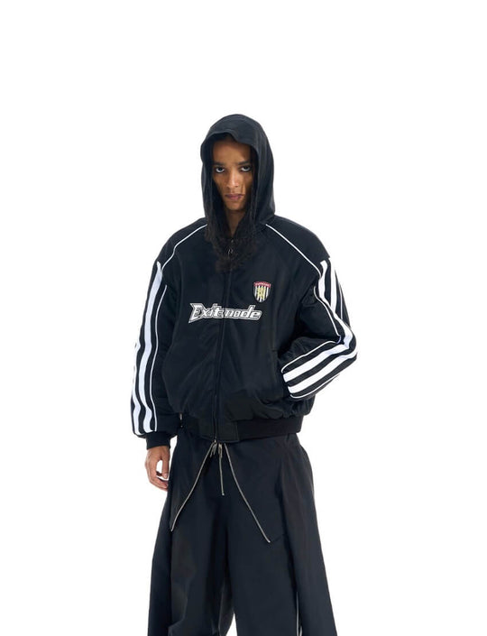 EXITMODE BY BLIND NO PLAN Sport Stripe Sleeve Hooded Bomber Jacket | Face 3 Face