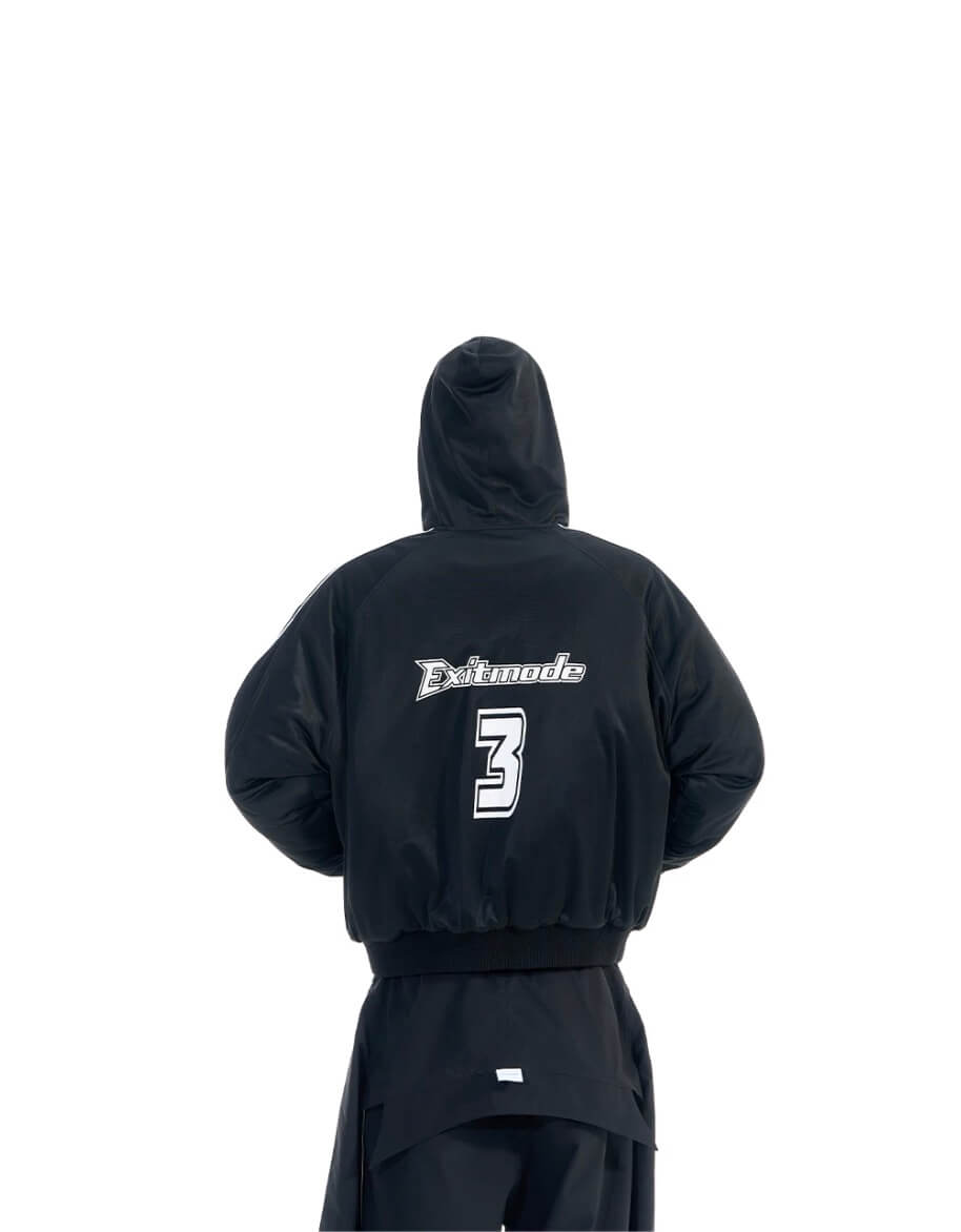 EXITMODE BY BLIND NO PLAN Sport Stripe Sleeve Hooded Bomber Jacket | Face 3 Face