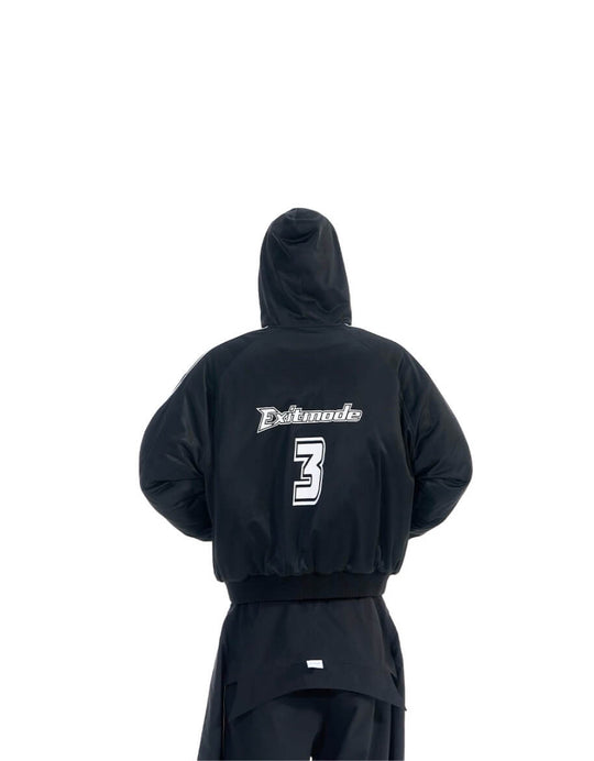 EXITMODE BY BLIND NO PLAN Sport Stripe Sleeve Hooded Bomber Jacket | Face 3 Face