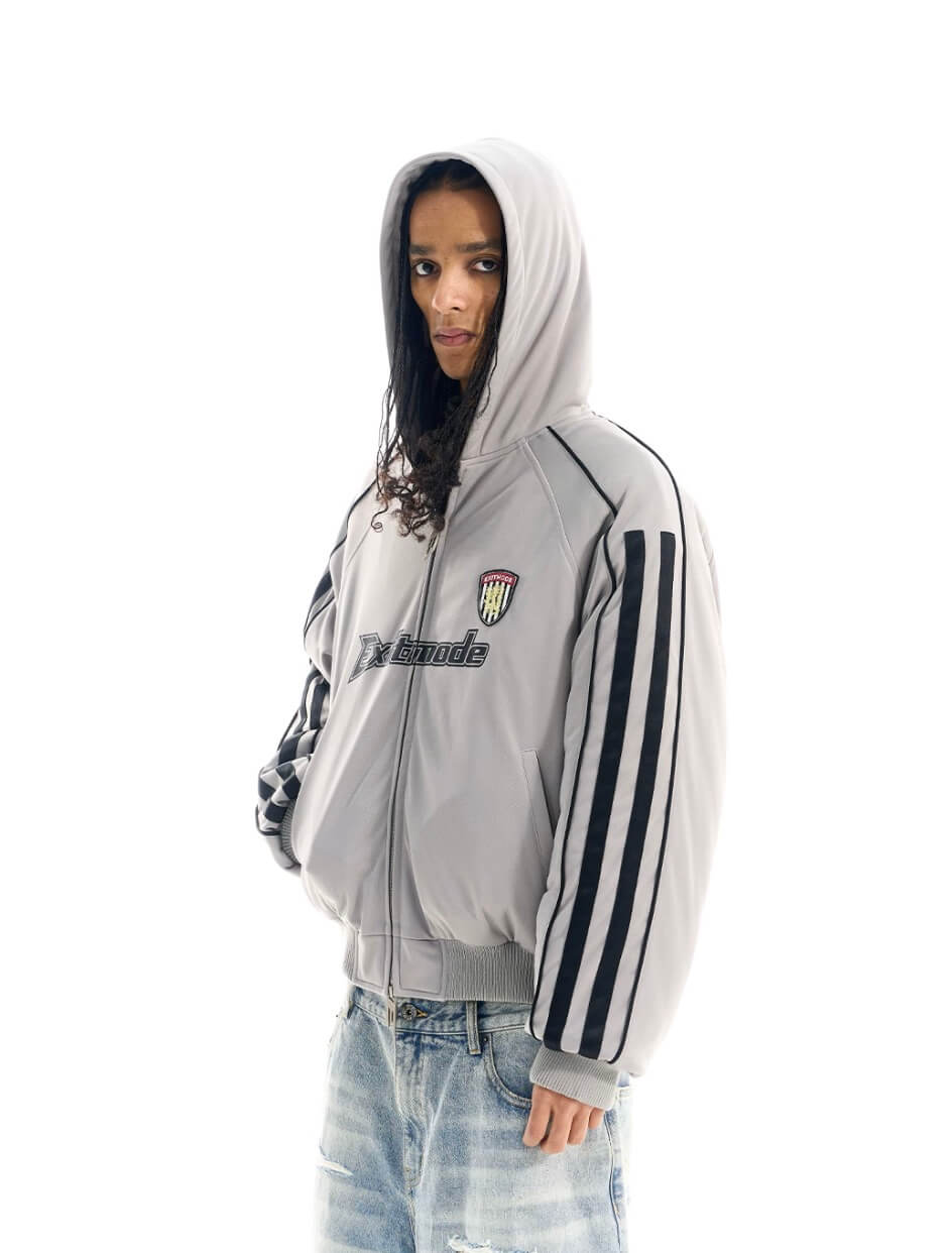 EXITMODE BY BLIND NO PLAN Sport Stripe Sleeve Hooded Bomber Jacket | Face 3 Face