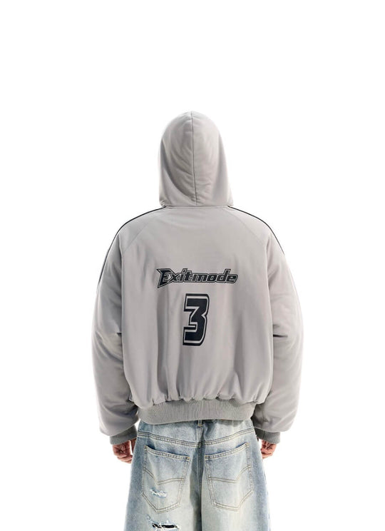 EXITMODE BY BLIND NO PLAN Sport Stripe Sleeve Hooded Bomber Jacket | Face 3 Face