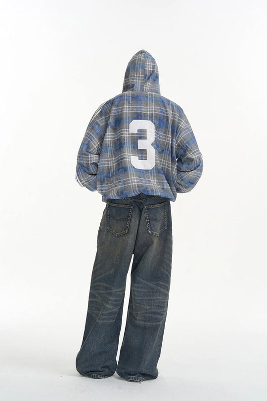 EXITMODE BY BLIND NO PLAN Checkered Embroidered Patch Stripe Sleeve Oversized Hoodie | Face 3 Face
