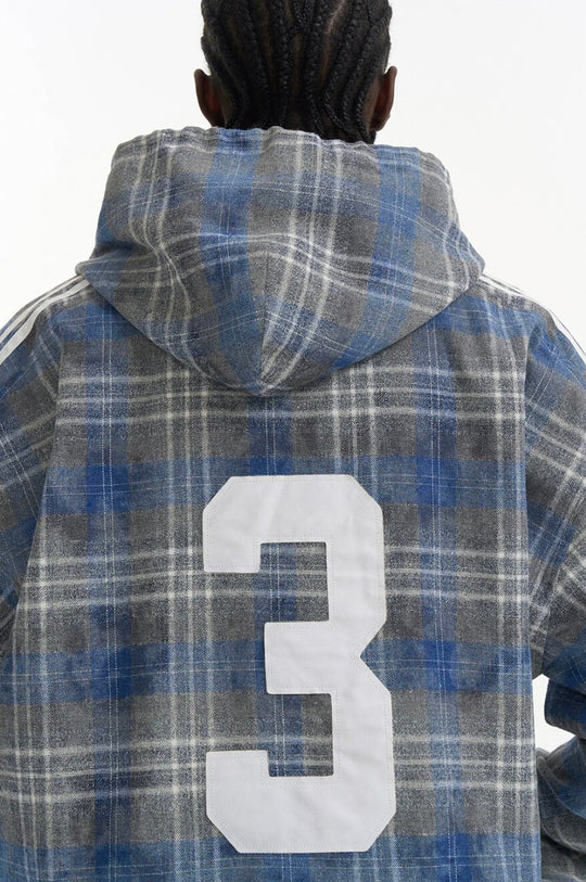 EXITMODE BY BLIND NO PLAN Checkered Embroidered Patch Stripe Sleeve Oversized Hoodie | Face 3 Face