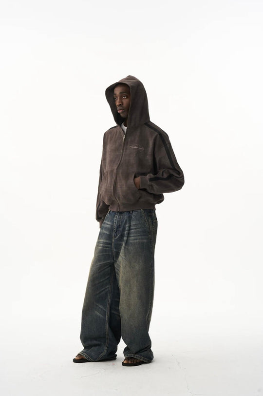 EXITMODE BY BLIND NO PLAN Vintage Check Washed Oversized Zip Up Hoodie | Face 3 Face
