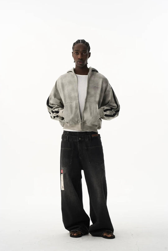 EXITMODE BY BLIND NO PLAN Vintage Check Washed Oversized Zip Up Hoodie | Face 3 Face