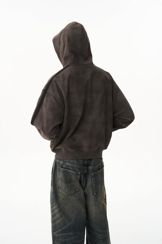 EXITMODE BY BLIND NO PLAN Vintage Check Washed Oversized Zip Up Hoodie | Face 3 Face