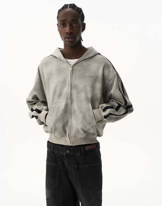 EXITMODE BY BLIND NO PLAN Vintage Check Washed Oversized Zip Up Hoodie | Face 3 Face
