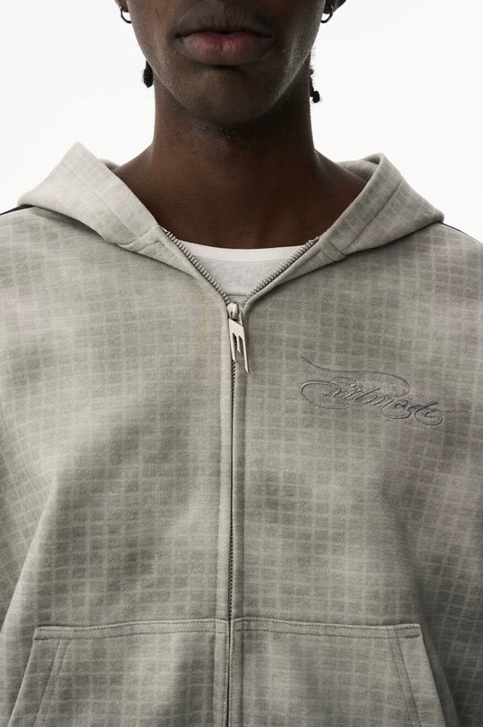 EXITMODE BY BLIND NO PLAN Vintage Check Washed Oversized Zip Up Hoodie | Face 3 Face