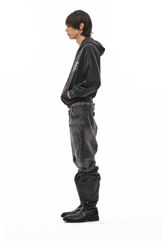 EXITMODE BY BLIND NO PLAN Washed Distressed Embroidered Patch Zip Up Hoodie | Face 3 Face
