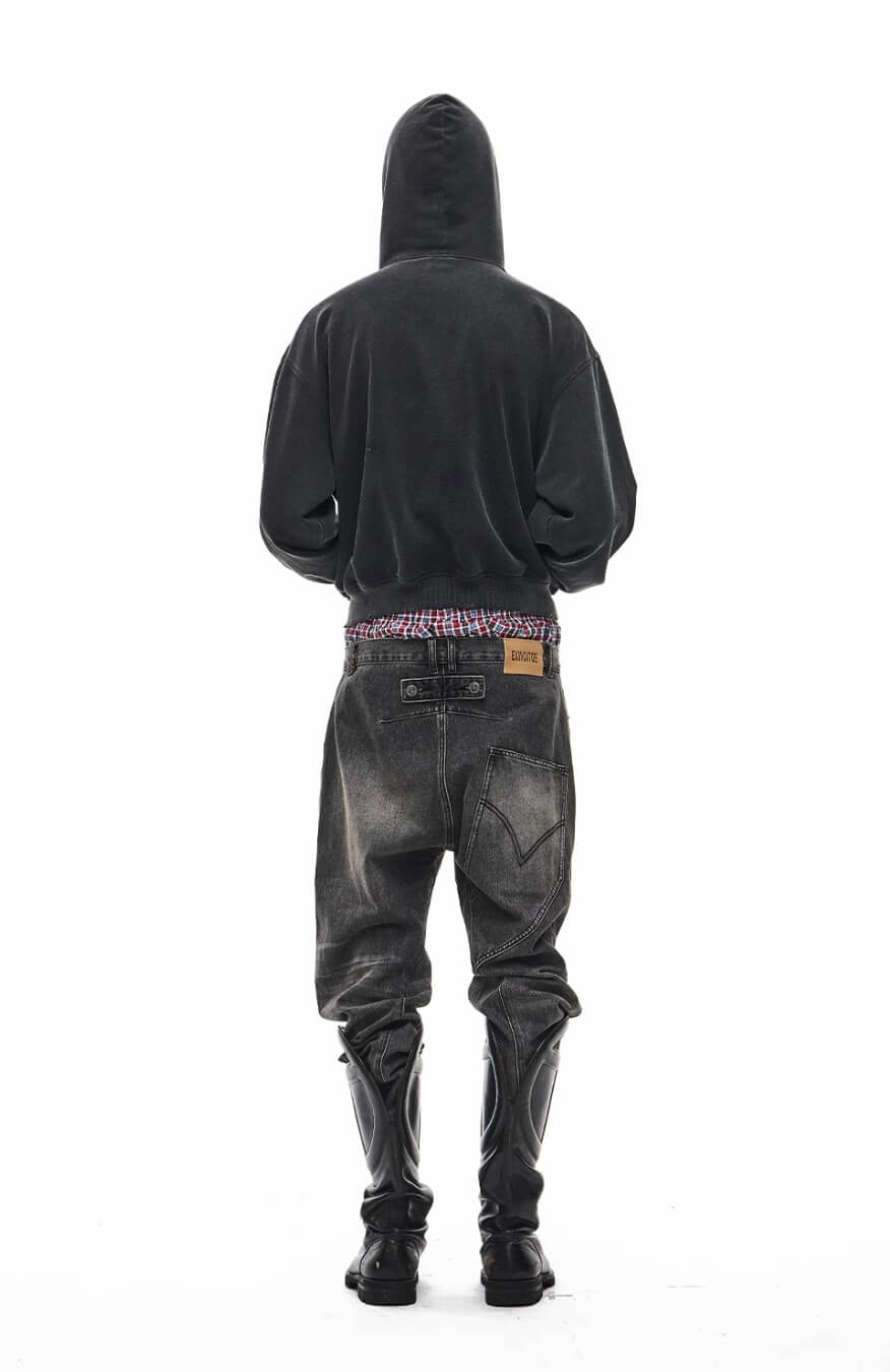 EXITMODE BY BLIND NO PLAN Washed Distressed Embroidered Patch Zip Up Hoodie | Face 3 Face