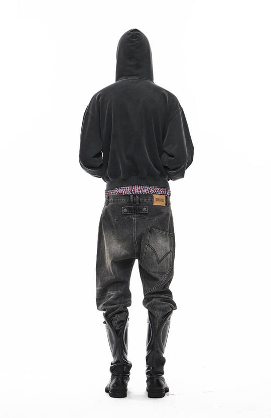 EXITMODE BY BLIND NO PLAN Washed Distressed Embroidered Patch Zip Up Hoodie | Face 3 Face