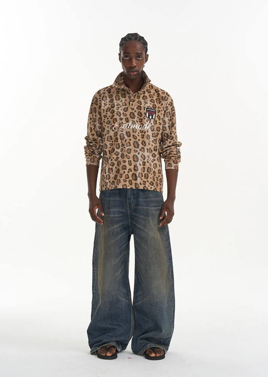 EXITMODE BY BLIND NO PLAN Leopard Print Long Sleeve Polo Shirt | Face 3 Face