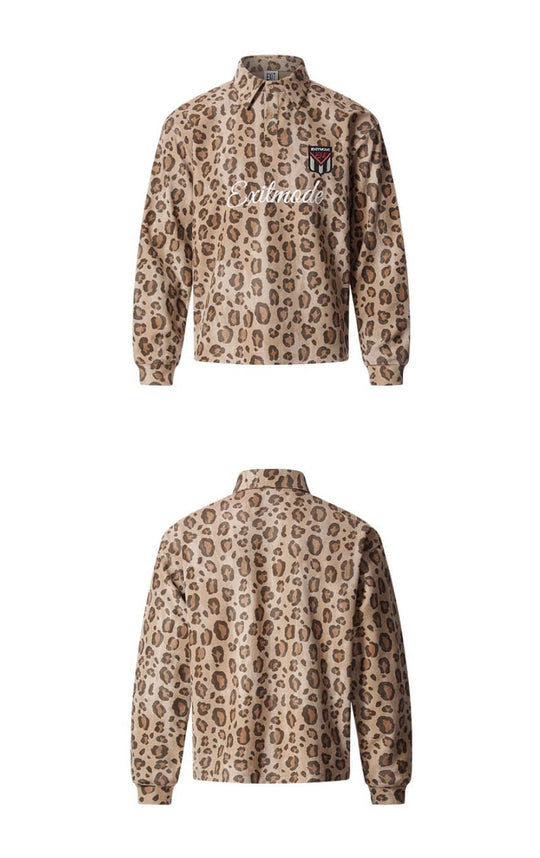 EXITMODE BY BLIND NO PLAN Leopard Print Long Sleeve Polo Shirt | Face 3 Face