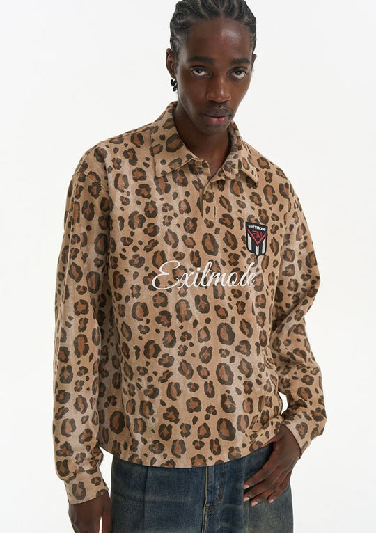 EXITMODE BY BLIND NO PLAN Leopard Print Long Sleeve Polo Shirt | Face 3 Face