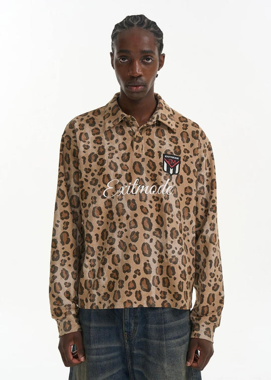 EXITMODE BY BLIND NO PLAN Leopard Print Long Sleeve Polo Shirt | Face 3 Face
