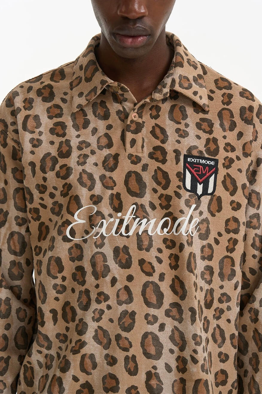 EXITMODE BY BLIND NO PLAN Leopard Print Long Sleeve Polo Shirt | Face 3 Face