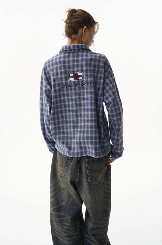 EXITMODE BY BLIND NO PLAN Checkered Emblem Patch Long Sleeve Polo Shirt | Face 3 Face