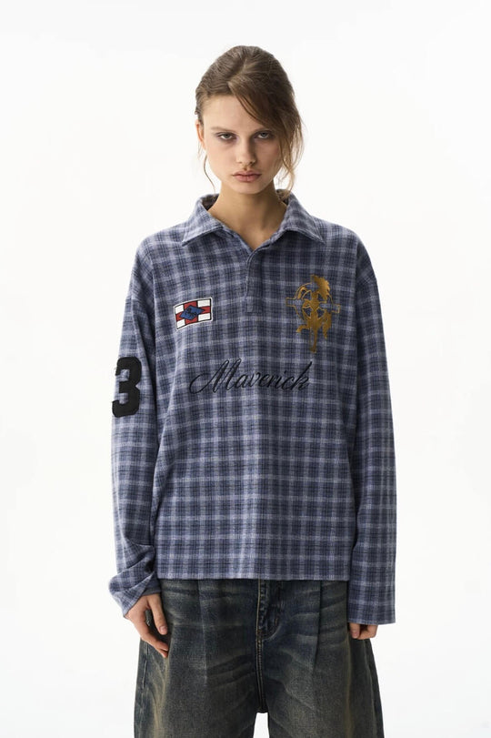 EXITMODE BY BLIND NO PLAN Checkered Emblem Patch Long Sleeve Polo Shirt | Face 3 Face