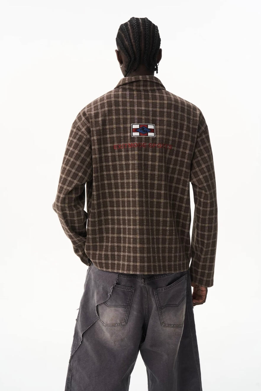 EXITMODE BY BLIND NO PLAN Checkered Emblem Patch Long Sleeve Polo Shirt | Face 3 Face