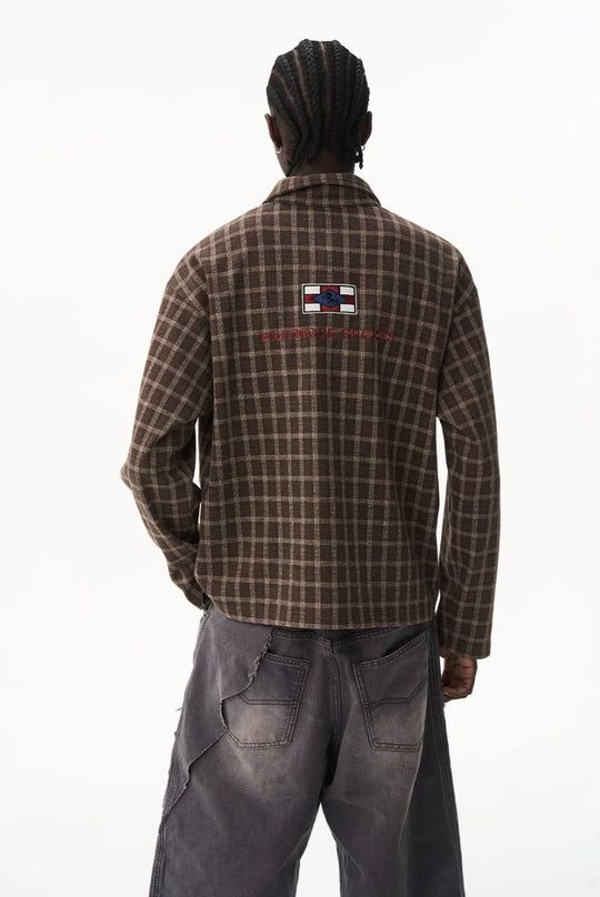 EXITMODE BY BLIND NO PLAN Checkered Emblem Patch Long Sleeve Polo Shirt | Face 3 Face