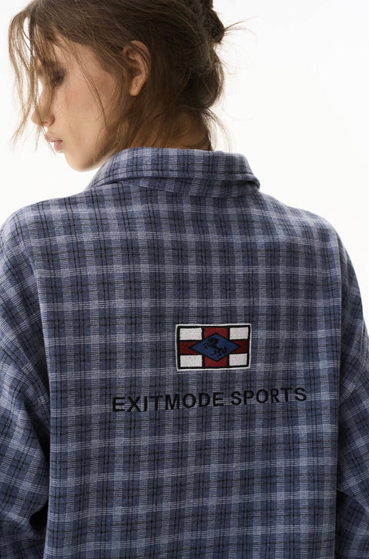 EXITMODE BY BLIND NO PLAN Checkered Emblem Patch Long Sleeve Polo Shirt | Face 3 Face