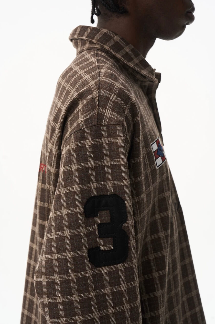 EXITMODE BY BLIND NO PLAN Checkered Emblem Patch Long Sleeve Polo Shirt | Face 3 Face