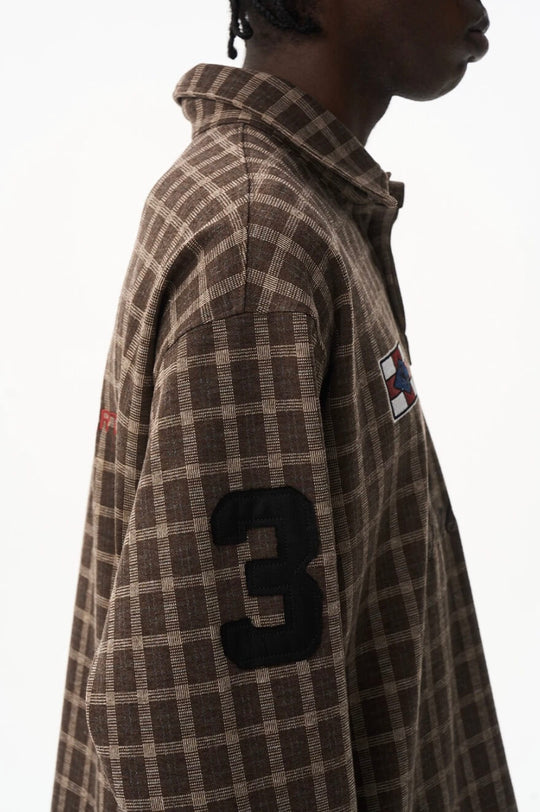 EXITMODE BY BLIND NO PLAN Checkered Emblem Patch Long Sleeve Polo Shirt | Face 3 Face