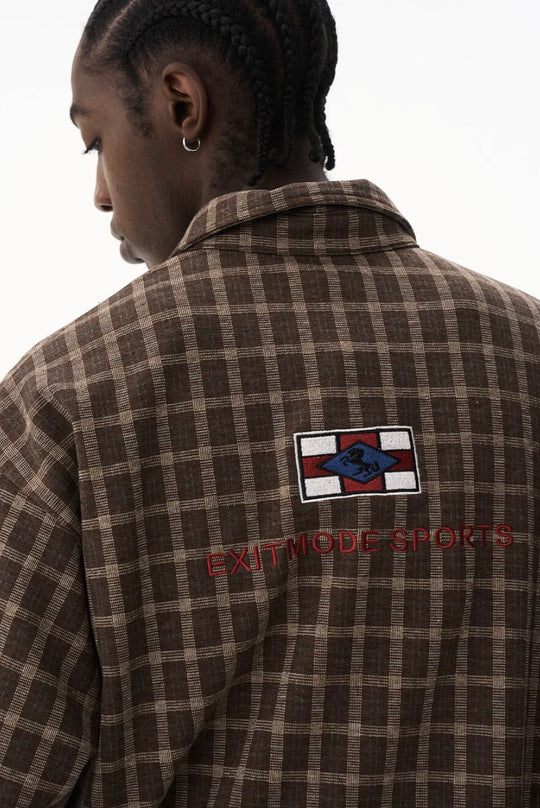 EXITMODE BY BLIND NO PLAN Checkered Emblem Patch Long Sleeve Polo Shirt | Face 3 Face