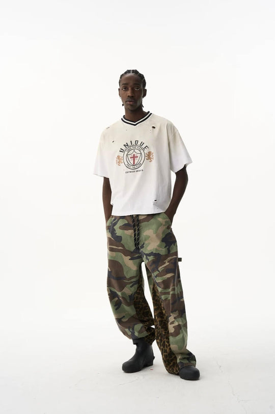 EXITMODE BY BLIND NO PLAN Washed Distressed V Neck Short Sleeve Tee