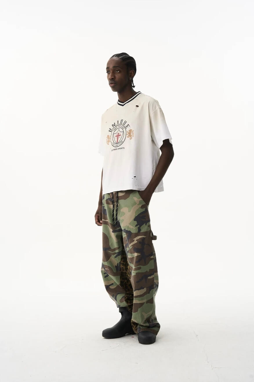 EXITMODE BY BLIND NO PLAN Washed Distressed V Neck Short Sleeve Tee