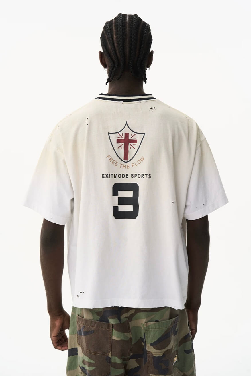 EXITMODE BY BLIND NO PLAN Washed Distressed V Neck Short Sleeve Tee