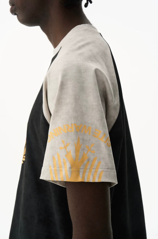 EXITMODE BY BLIND NO PLAN Wax Print Color Block Raglan Short Sleeve Tee