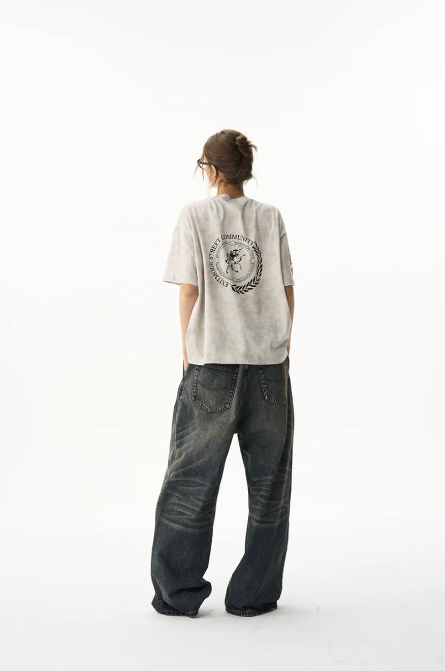 EXITMODE BY BLIND NO PLAN Wax Print Emblem Patch Washed Short Sleeve Tee | Face 3 Face