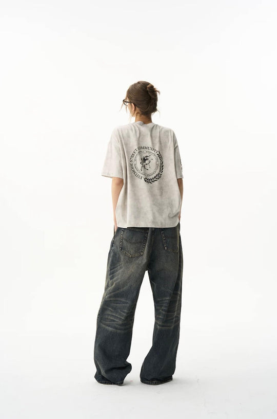 EXITMODE BY BLIND NO PLAN Wax Print Emblem Patch Washed Short Sleeve Tee | Face 3 Face