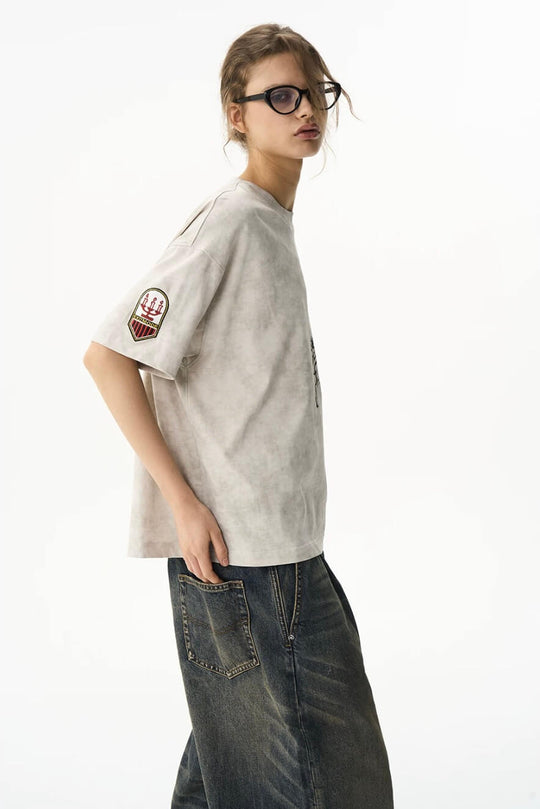 EXITMODE BY BLIND NO PLAN Wax Print Emblem Patch Washed Short Sleeve Tee | Face 3 Face