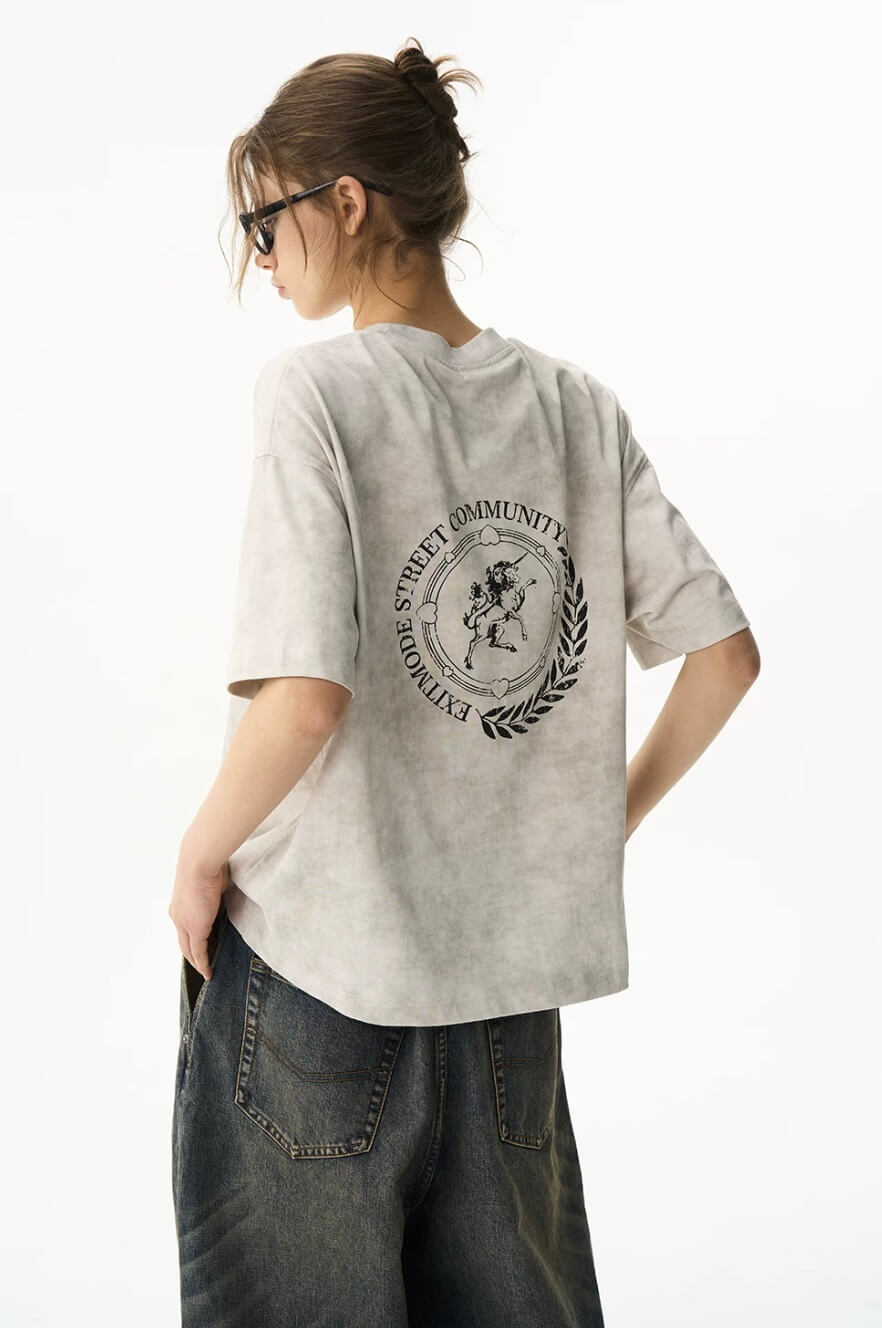 EXITMODE BY BLIND NO PLAN Wax Print Emblem Patch Washed Short Sleeve Tee | Face 3 Face