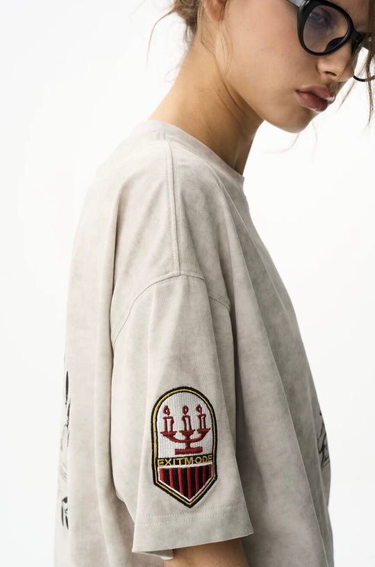 EXITMODE BY BLIND NO PLAN Wax Print Emblem Patch Washed Short Sleeve Tee | Face 3 Face