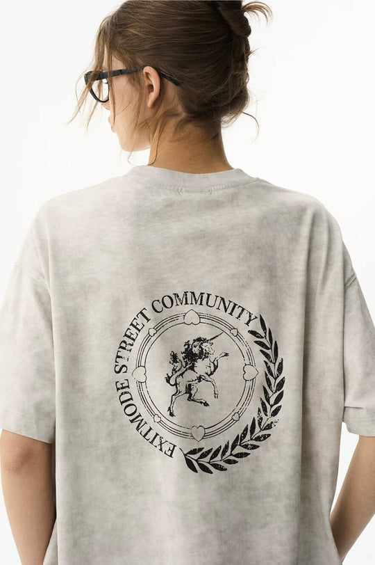 EXITMODE BY BLIND NO PLAN Wax Print Emblem Patch Washed Short Sleeve Tee | Face 3 Face