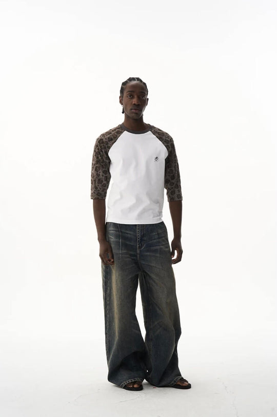 EXITMODE BY BLIND NO PLAN Leopard Distressed Raglan Sleeve Short Sleeve Tee | Face 3 Face