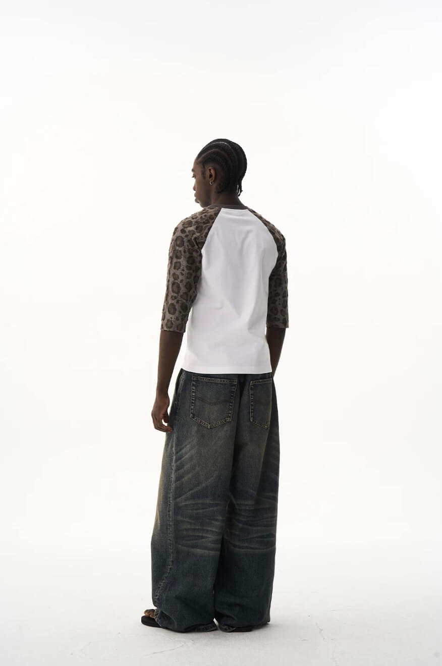 EXITMODE BY BLIND NO PLAN Leopard Distressed Raglan Sleeve Short Sleeve Tee | Face 3 Face