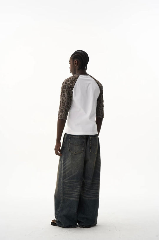 EXITMODE BY BLIND NO PLAN Leopard Distressed Raglan Sleeve Short Sleeve Tee | Face 3 Face