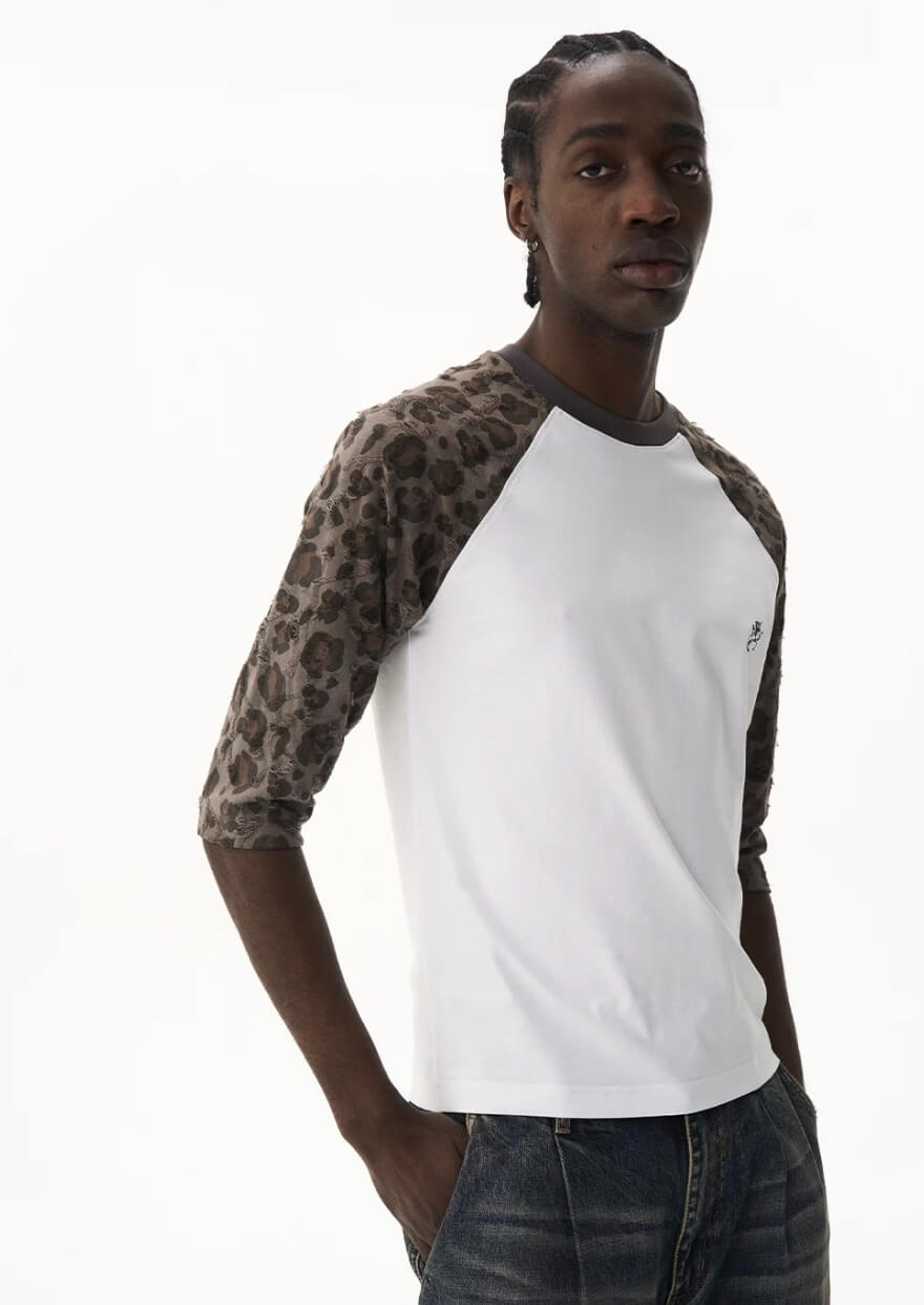 EXITMODE BY BLIND NO PLAN Leopard Distressed Raglan Sleeve Short Sleeve Tee | Face 3 Face