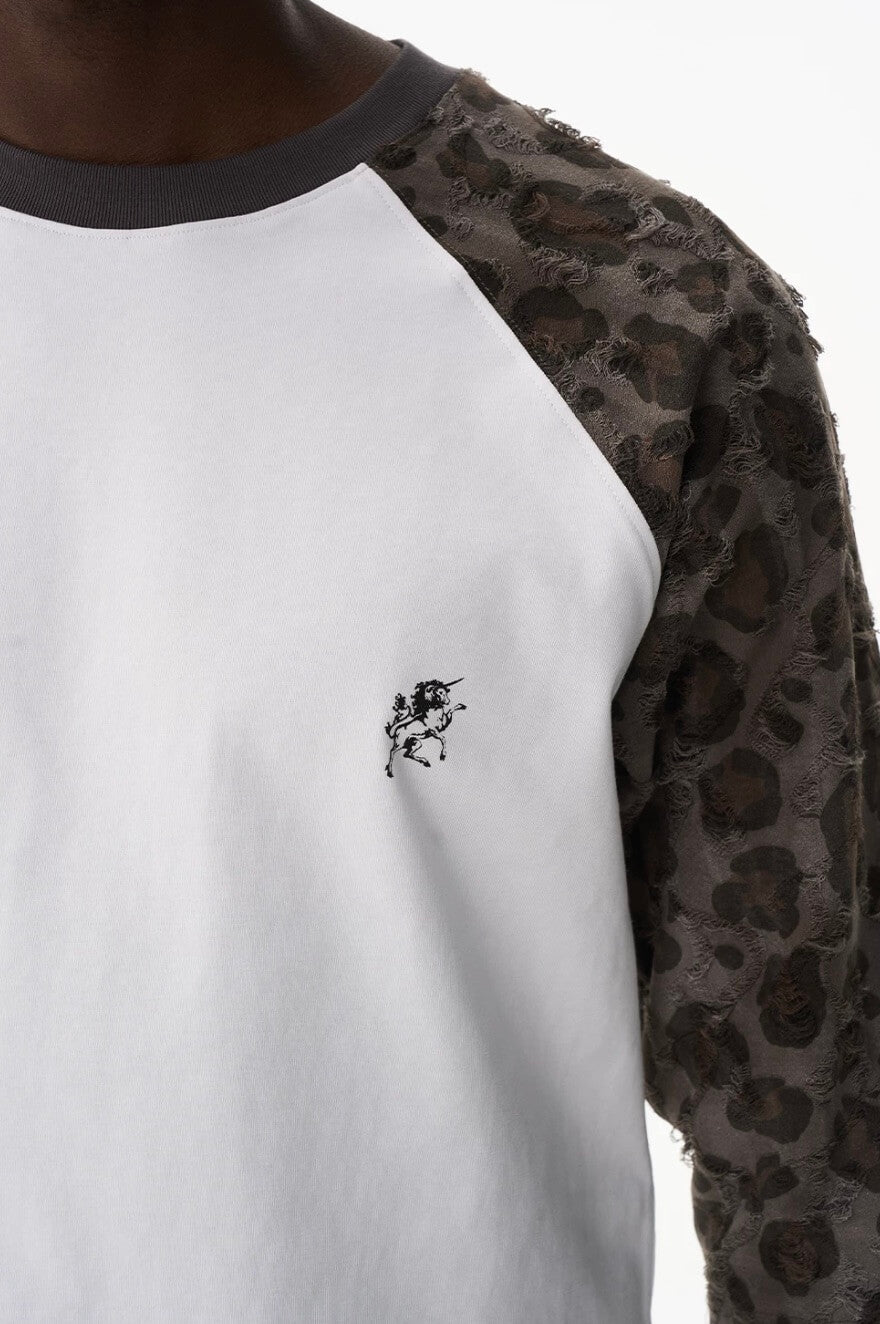 EXITMODE BY BLIND NO PLAN Leopard Distressed Raglan Sleeve Short Sleeve Tee | Face 3 Face