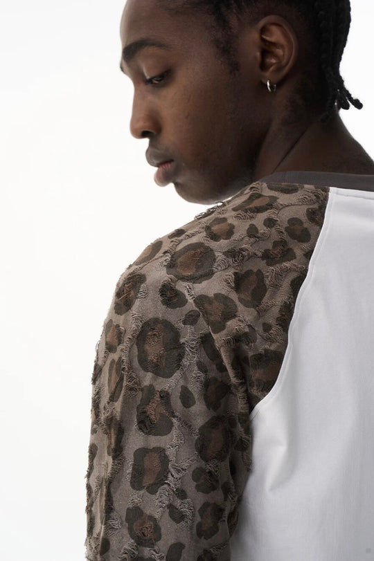 EXITMODE BY BLIND NO PLAN Leopard Distressed Raglan Sleeve Short Sleeve Tee | Face 3 Face