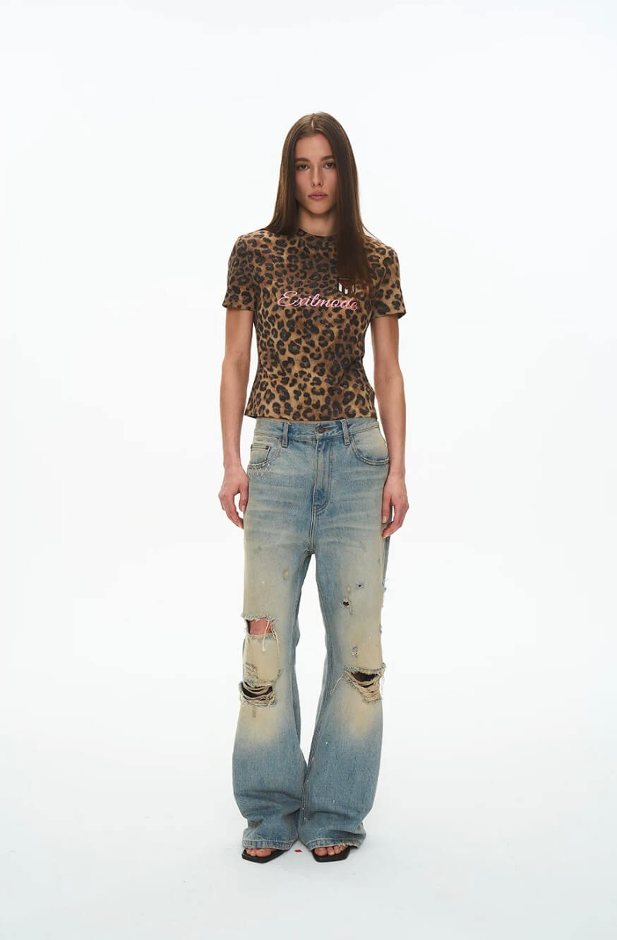 EXITMODE BY BLIND NO PLAN Leopard Print Emblem Patch Short Sleeve Tee | Face 3 Face