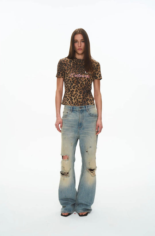 EXITMODE BY BLIND NO PLAN Leopard Print Emblem Patch Short Sleeve Tee | Face 3 Face