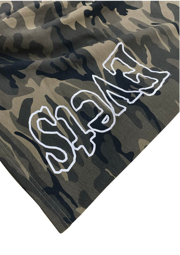 EVETS Anime Graphic Print Camo Baggy Sweat Shorts | Face 3 Face