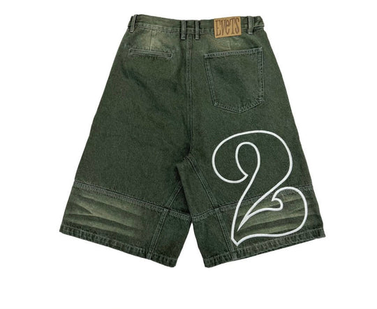 EVETS Embroidered Patches Denim Baggy Shorts | Face 3 Face