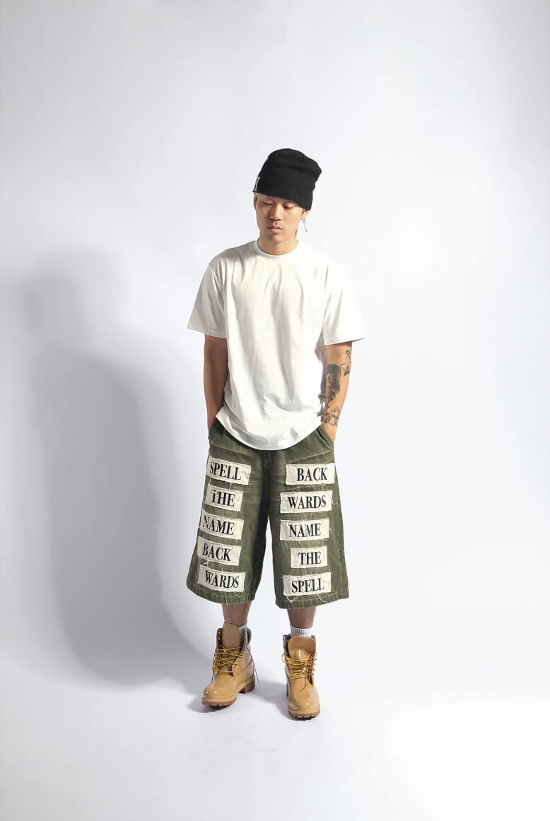 EVETS Embroidered Patches Denim Baggy Shorts | Face 3 Face